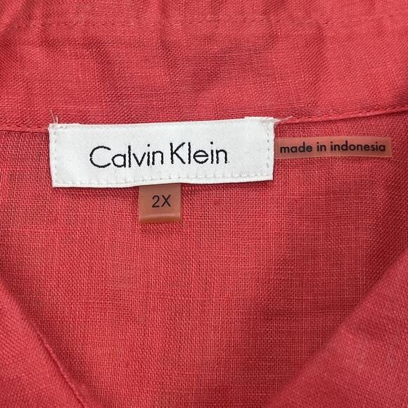 Calvin Klein 100% Linen Shirt Womens 2X Orange Minimalist Beachy Coastal - Picture 3 of 10